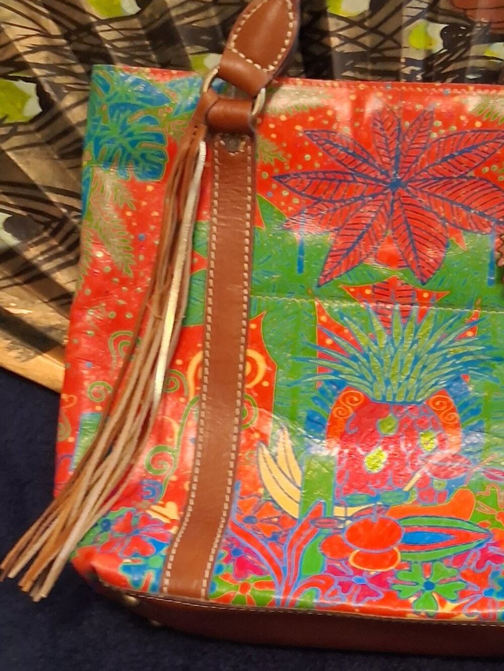Patricia Nash Leather Poppy Tote Bag Tropical Dreams Pineapple Leather - Picture 6 of 16